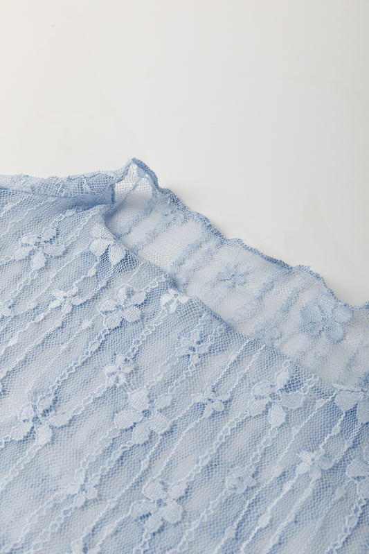 Ashleigh Blue Sheer Floral Lace Long Sleeve Slim Fit Top