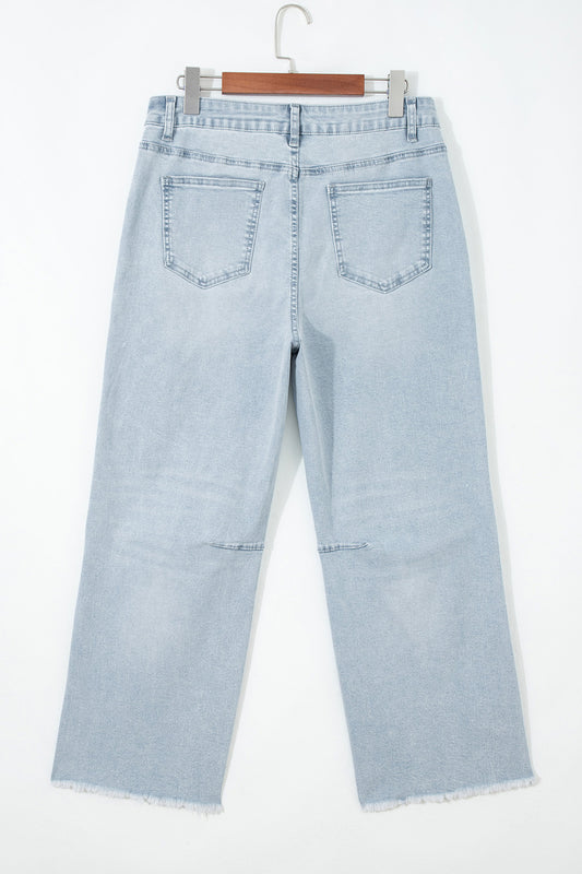Beau Blue Frayed Cropped Straight Jeans