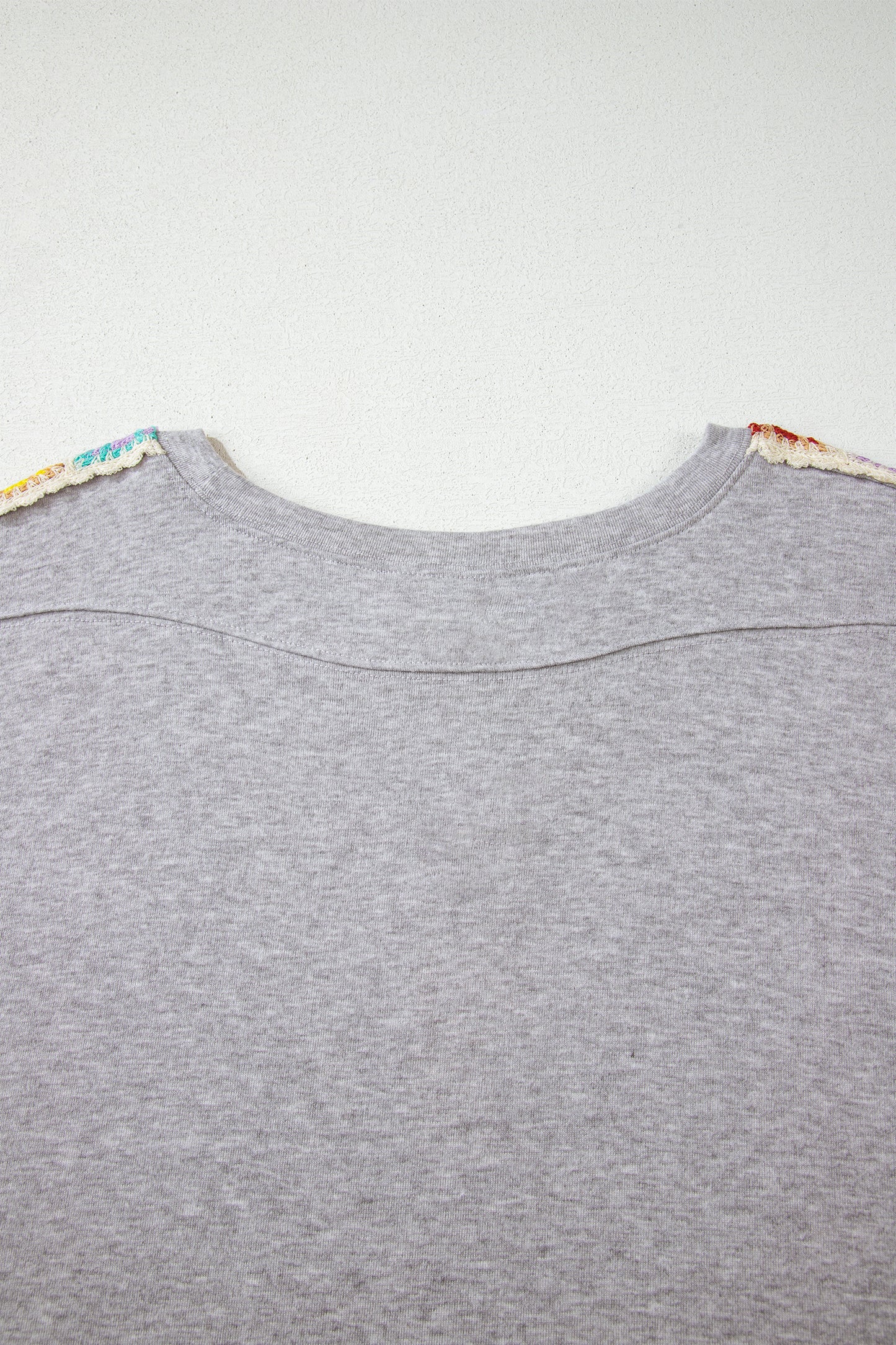 Light Grey Granny Square Crochet Detail Loose T Shirt