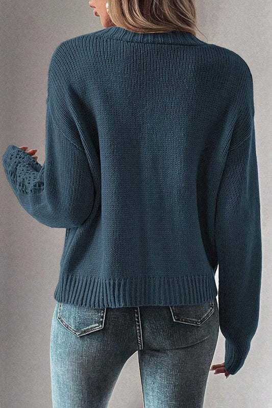 Real Teal Open Knit Drop Shoulder Sweater Cardigan - Chic Meadow Boutique