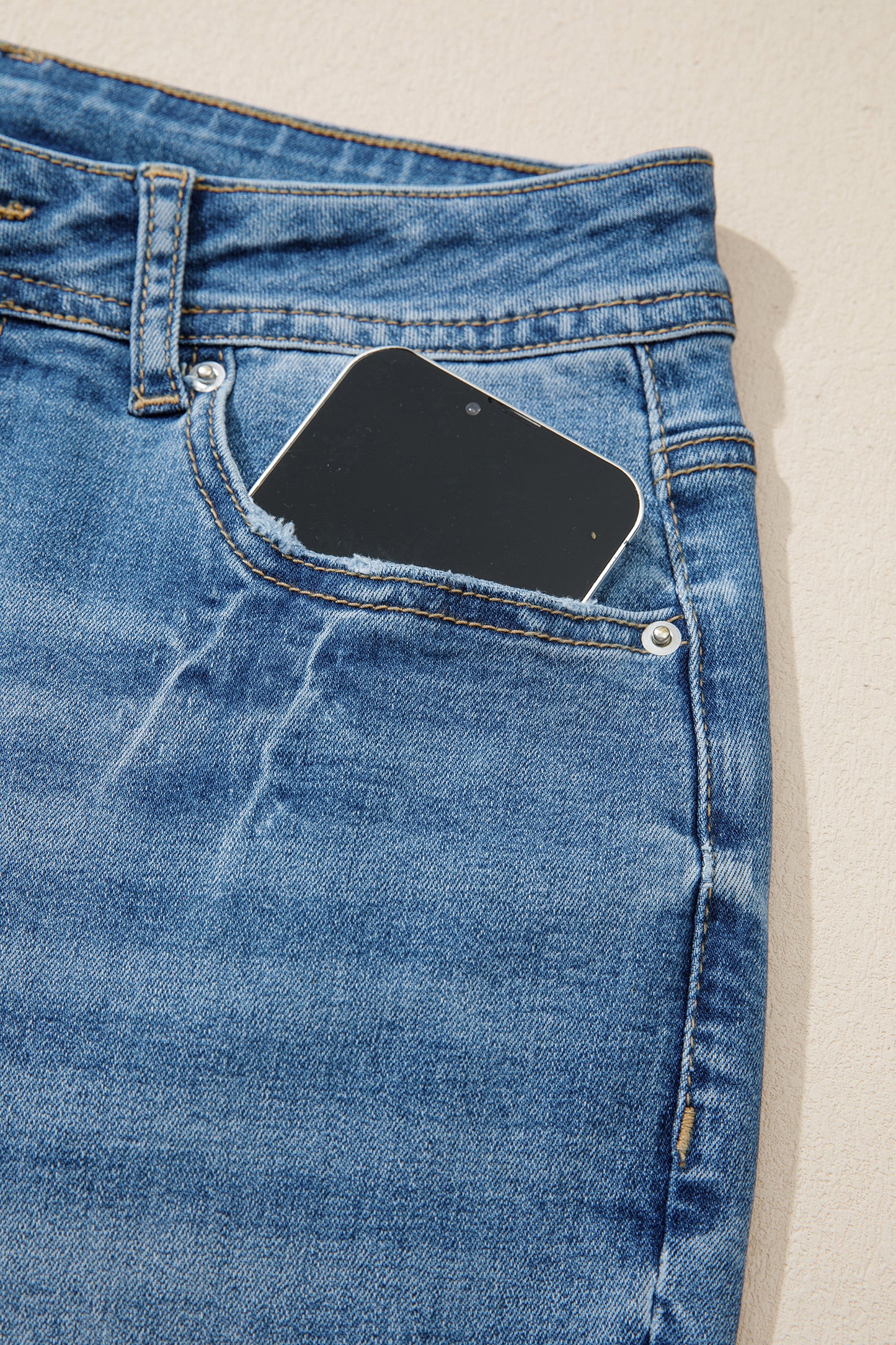 Myosotis Acid Washed Straight Leg Full Length Casual Jeans