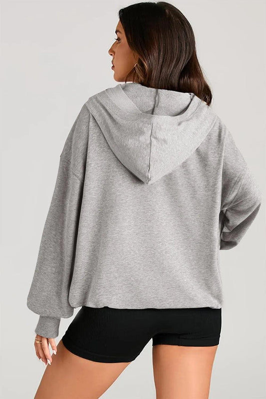 Tops/Sweatshirts & Hoodies Light Grey Solid Kangaroo Pocket Half Zipper Oversized Hoodie