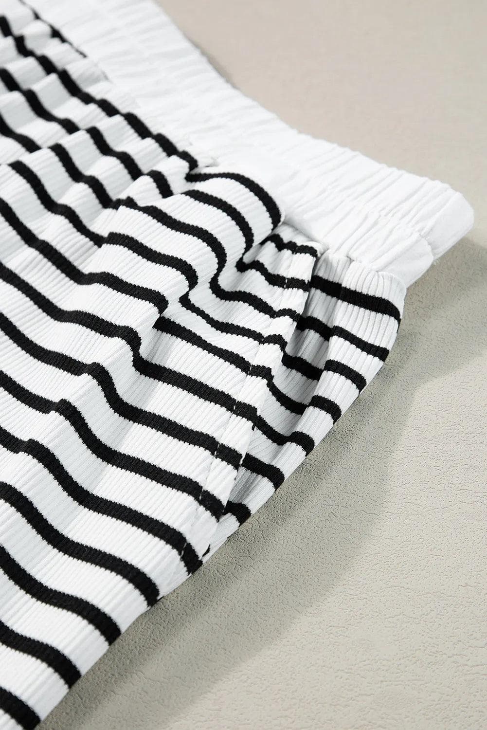 Two Piece Sets/Short Sets White Stripe Contrast Edge Tee and Shorts Set