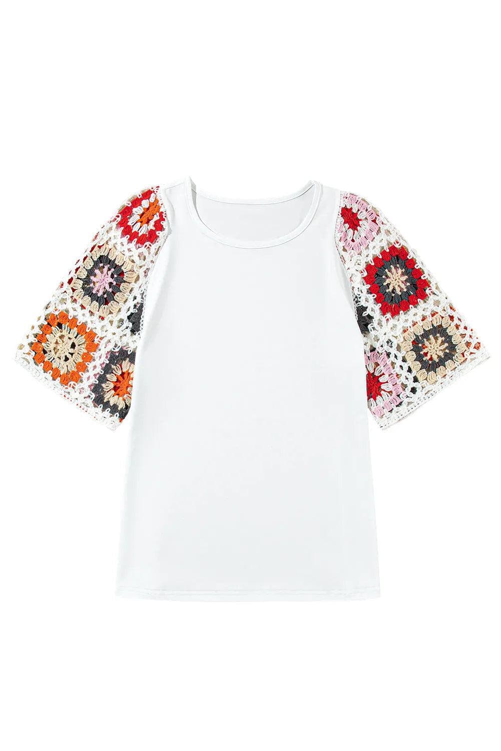 Tops/Tops & Tees White Floral Crochet Short Sleeve Top