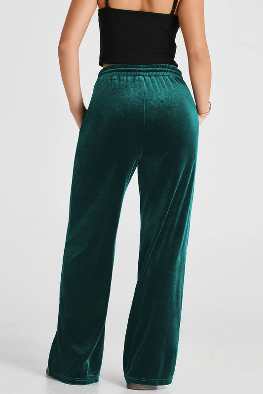 Evergreen Solid Drawstring Waist Wide Leg Pants - Chic Meadow Boutique
