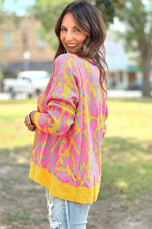 Sweaters & Cardigans/Sweaters Vitality Orange Abstract Print Ribbed Trim Baggy Sweater