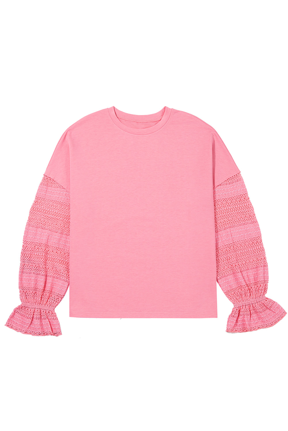 Sachet Pink Drop Shoulder Lace Ruffled Sleeve Patchwork Loose Sweatshirt