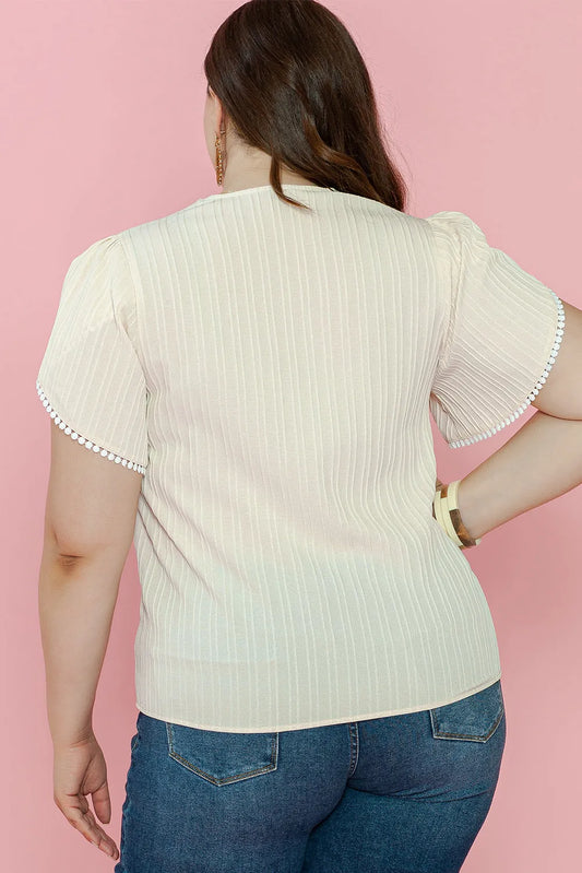 Beige Plus Contrast Guipure Lace Petal Sleeve Blouse - Chic Meadow Boutique