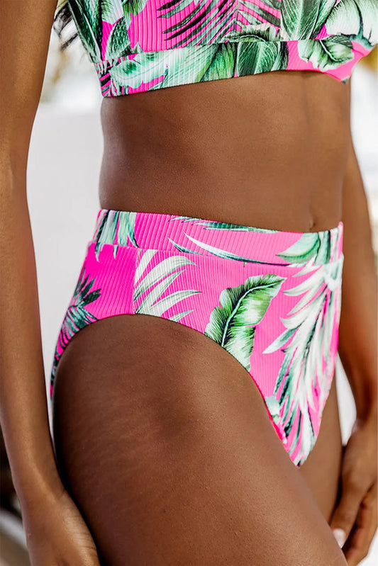 Rose Tropical Print Textured Bikini Bottoms - Chic Meadow Boutique