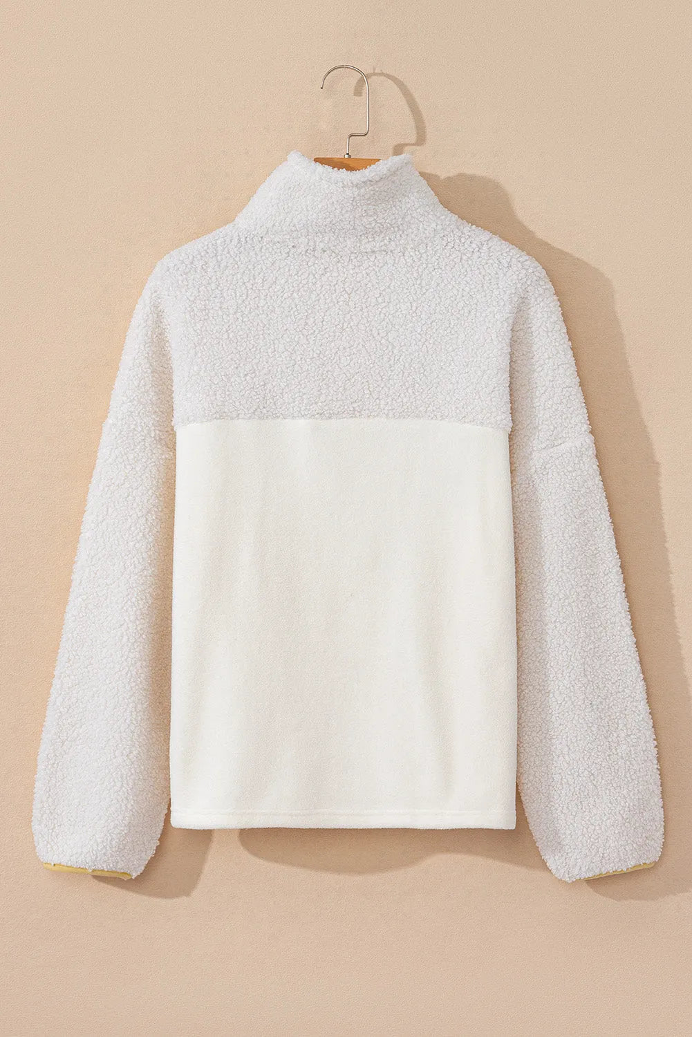 Beige Fleece Colorblock Trim Buttons Collar Sweatshirt with Pocket - Chic Meadow Boutique