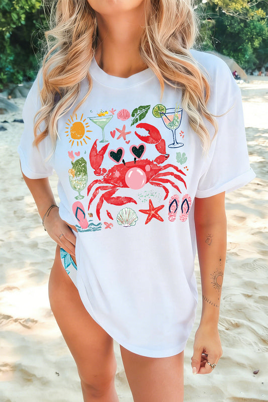 White Summer Vacation Crab Graphic Tee