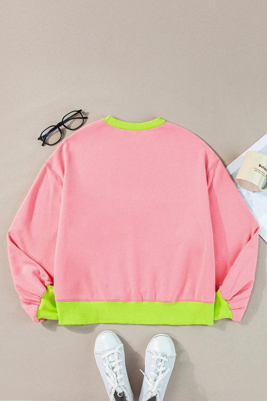 Tops/Sweatshirts & Hoodies Pink Colorblock Bubble Sleeve Sweatshirt