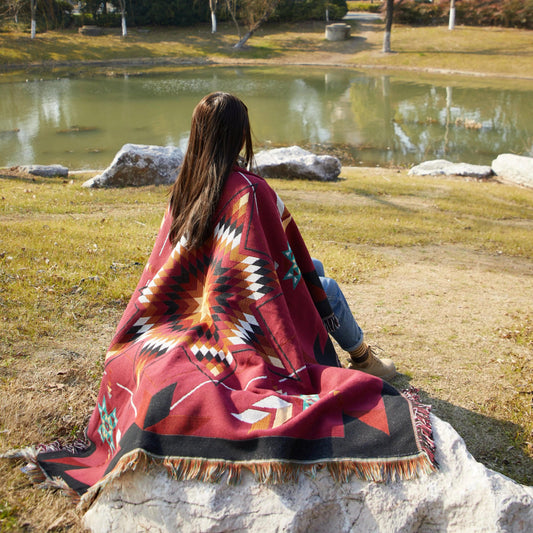 Woven Indigenous Star Throw - Burgundy