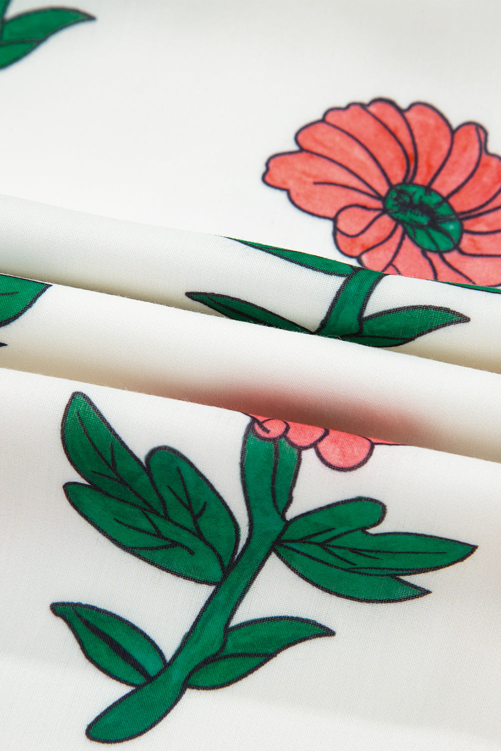 Beige Floral Print Shirred Split Neck Short Sleeve Blouse