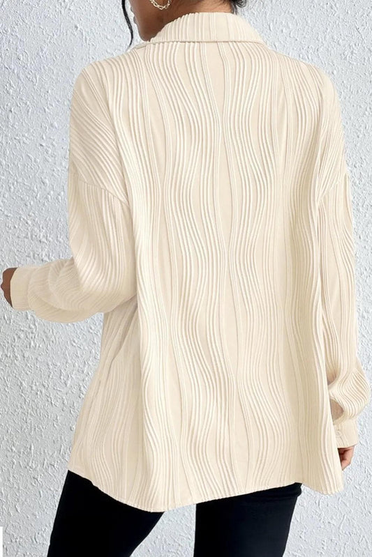 Tops/Blouses & Shirts Apricot Solid Textured Buttoned Turn Down Collar Shirt