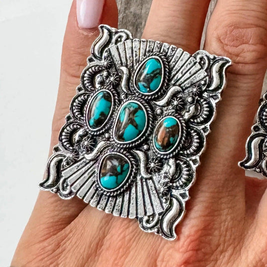 Jewelry TURQUOISE Western Texture Cuff Adjustable Ring