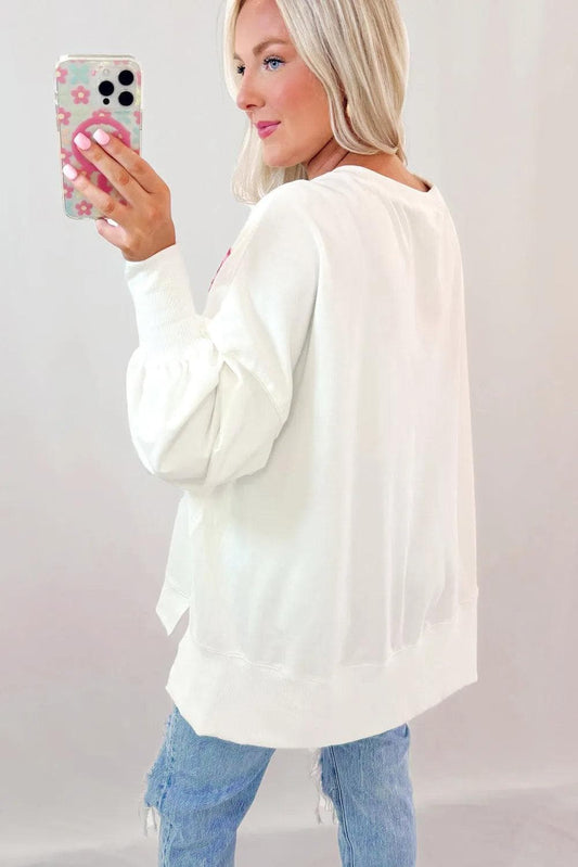 Tops/Sweatshirts & Hoodies White Sequin Bowknot High Low Oversize Sweatshirt