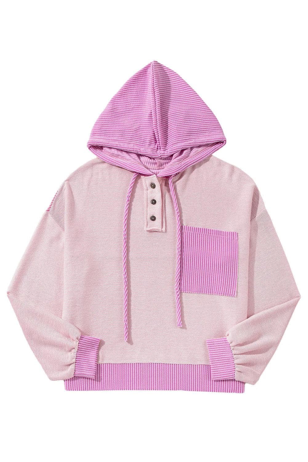 Tops/Sweatshirts & Hoodies Light Pink Corded Colorblock Patch Pocket Drawstring Hoodie