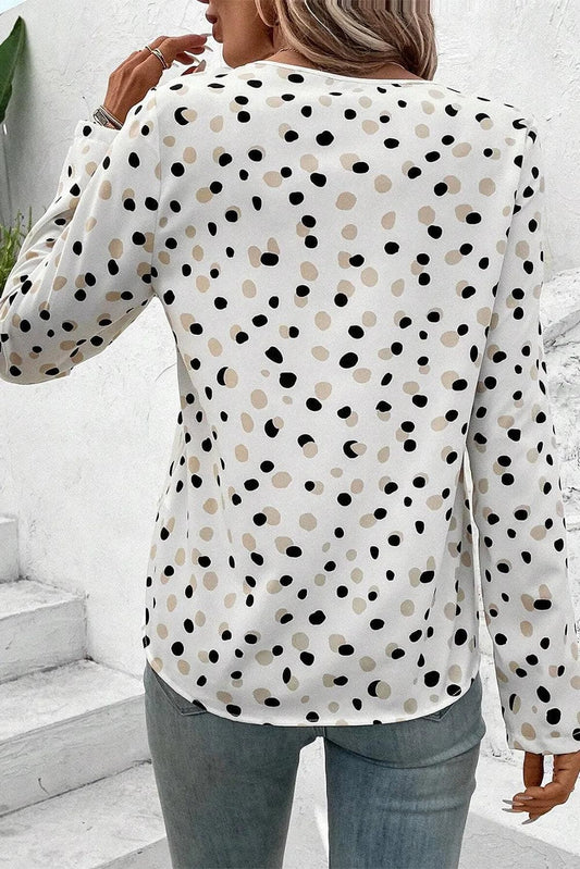 Tops/Blouses & Shirts White Polka Dot Print Button Front V Neck Blouse