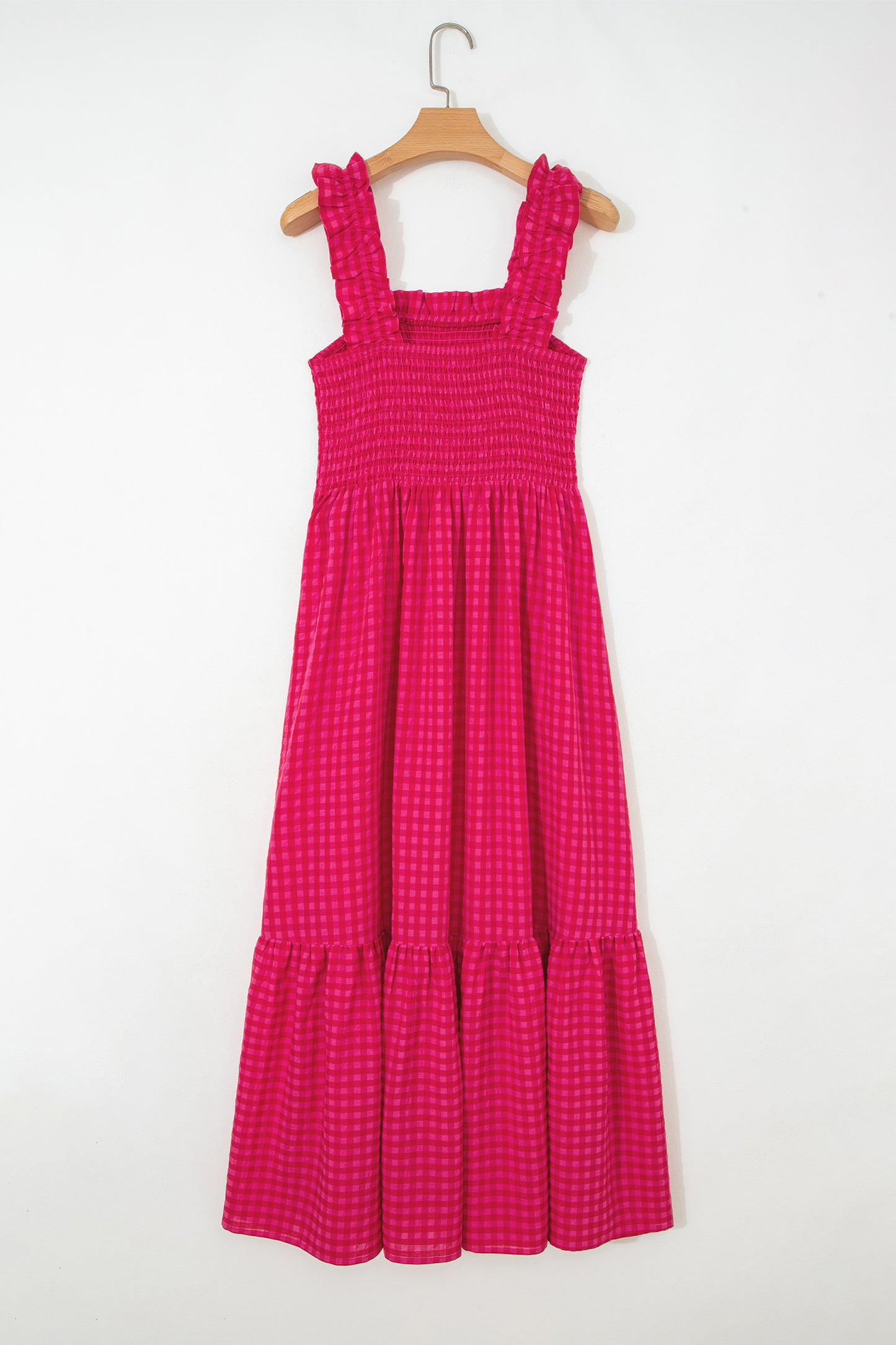 Red Plaid Square Neck Fit-and-flared Vacation Sundress