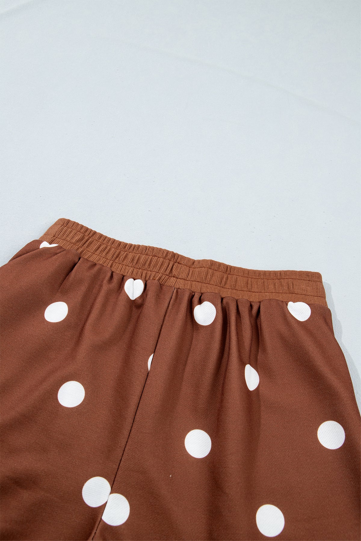 Brown Polka Dot Raw Hem Relaxed Pullover Loose Skort Two Piece Set