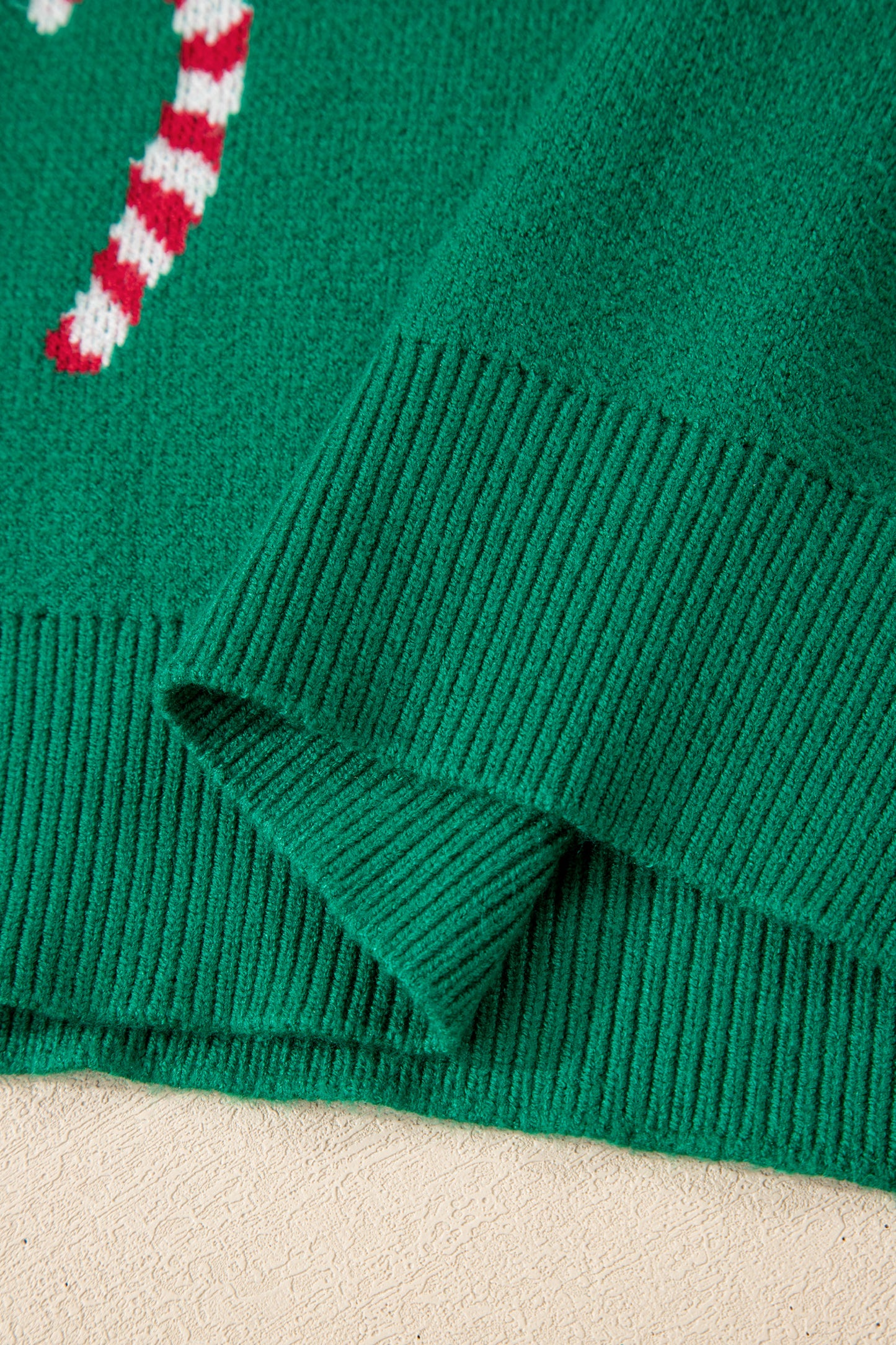 Dark Green Christmas Candy Cane Holiday Drop Shoulder Sweater