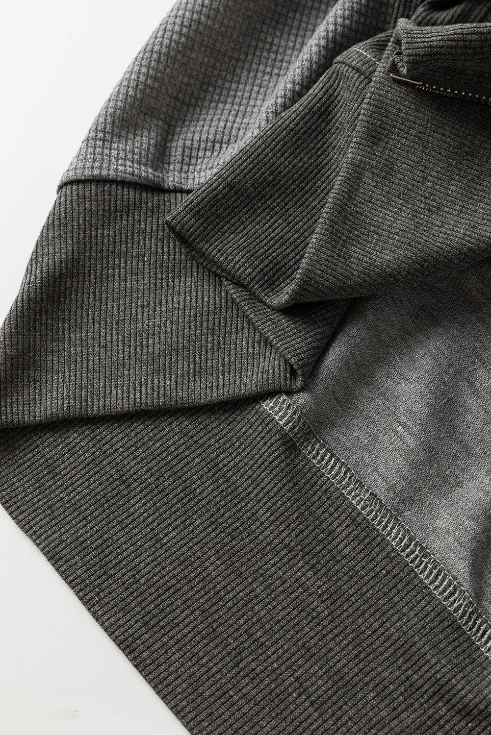 Outerwear/Jackets Gray Thermal Waffle Knit Full Zipper Hooded Jacket