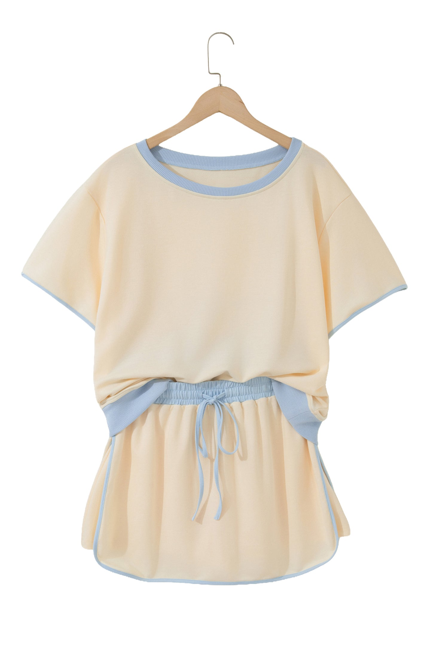 Apricot Colorblock Edge Drop Shoulder T Shirt and Skort 2Pcs Set