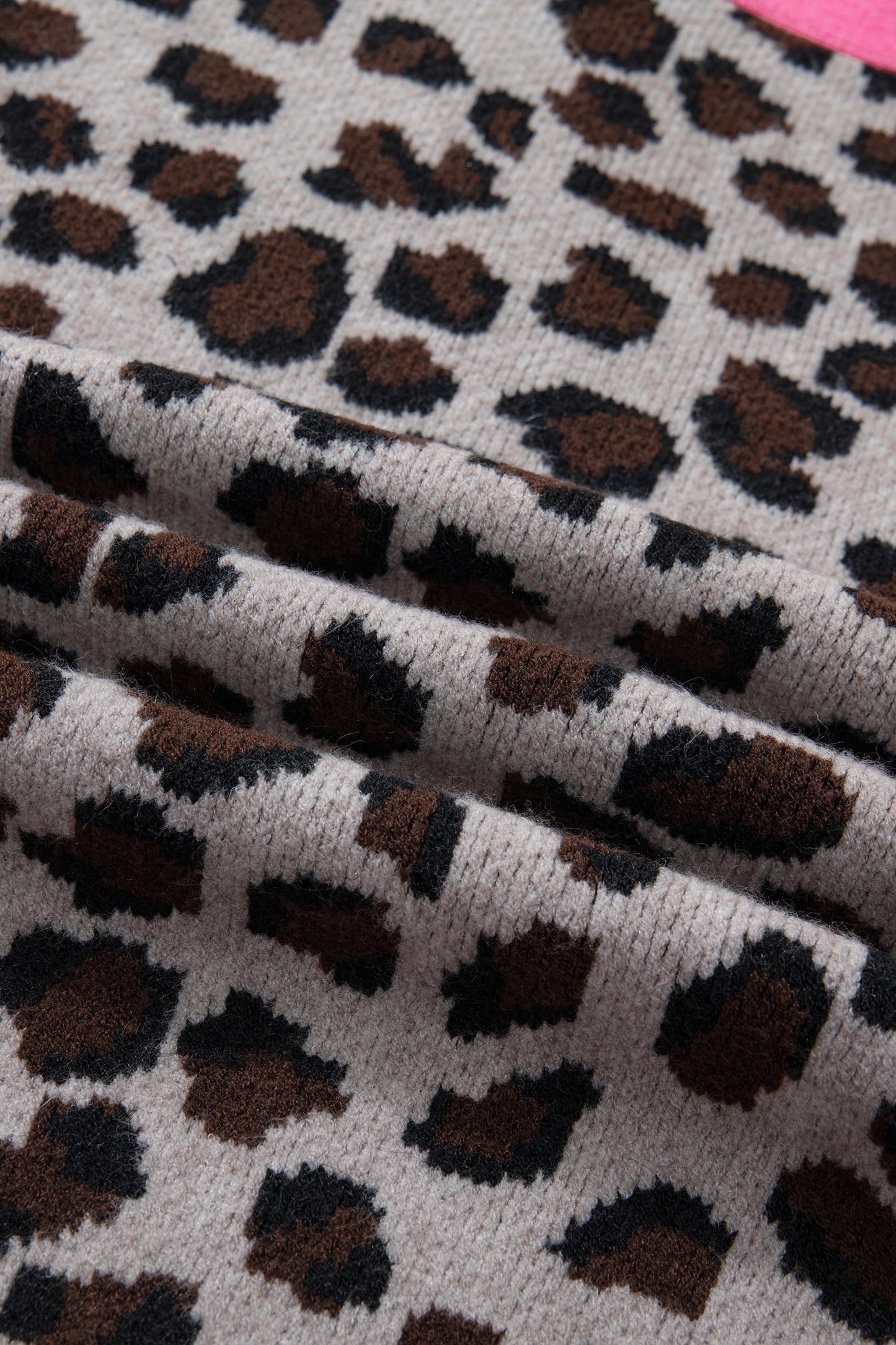 Khaki Oversize Color Block Trim Button Down Leopard Print Cardigan