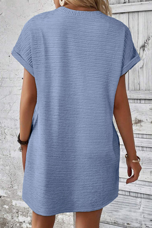 Myosotis Solid Color Textured Crinkle Short Sleeve T Shirt Dress
