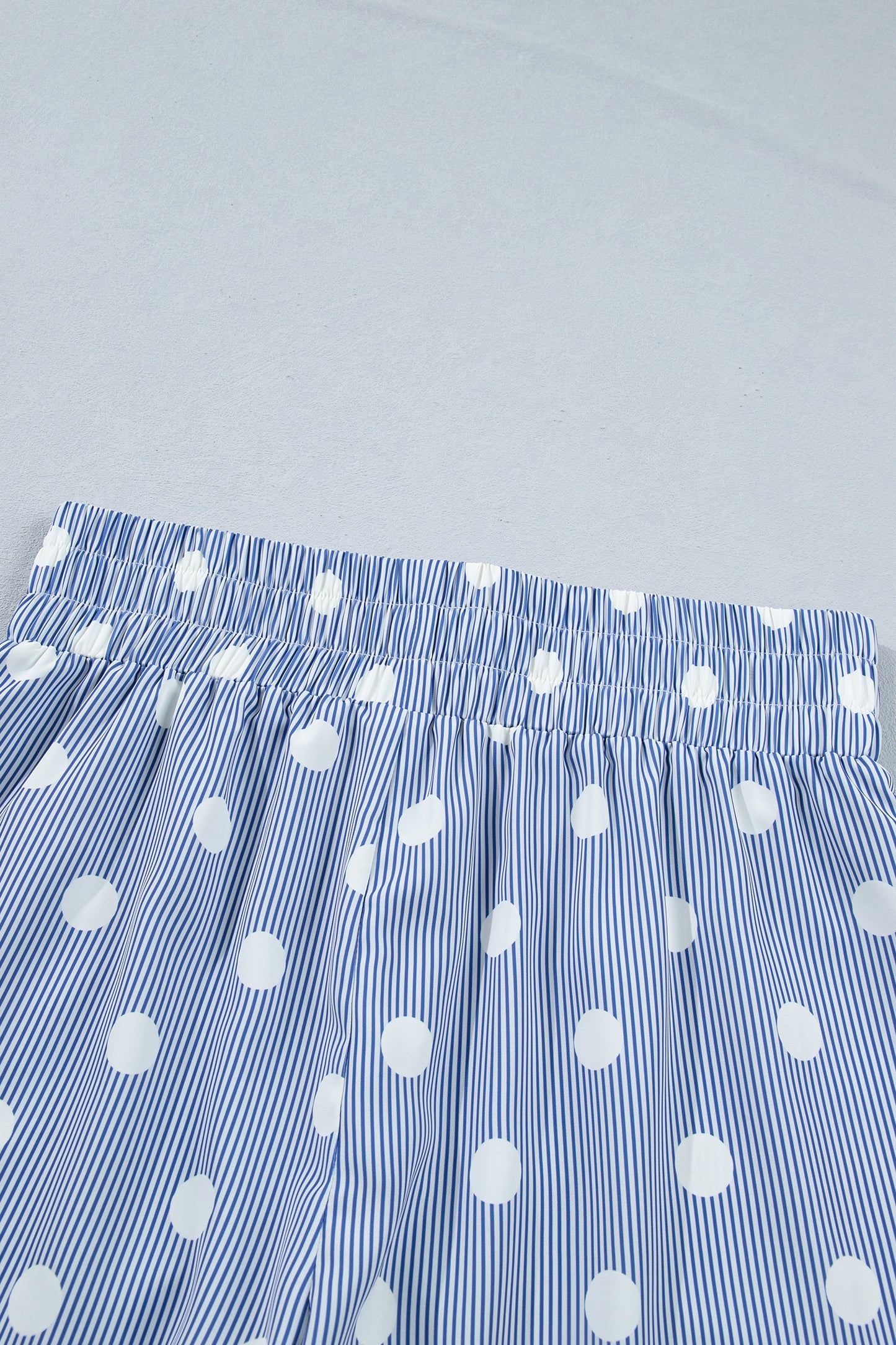 Sky Blue Polka Dot Print Shirred High Waist Casual Shorts