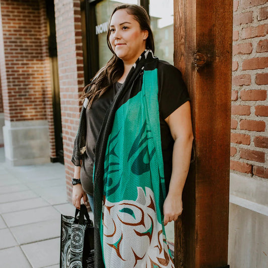 Eco Scarf - Howling Wolf by Darrel Thorne, Coast Salish - Chic Meadow Boutique