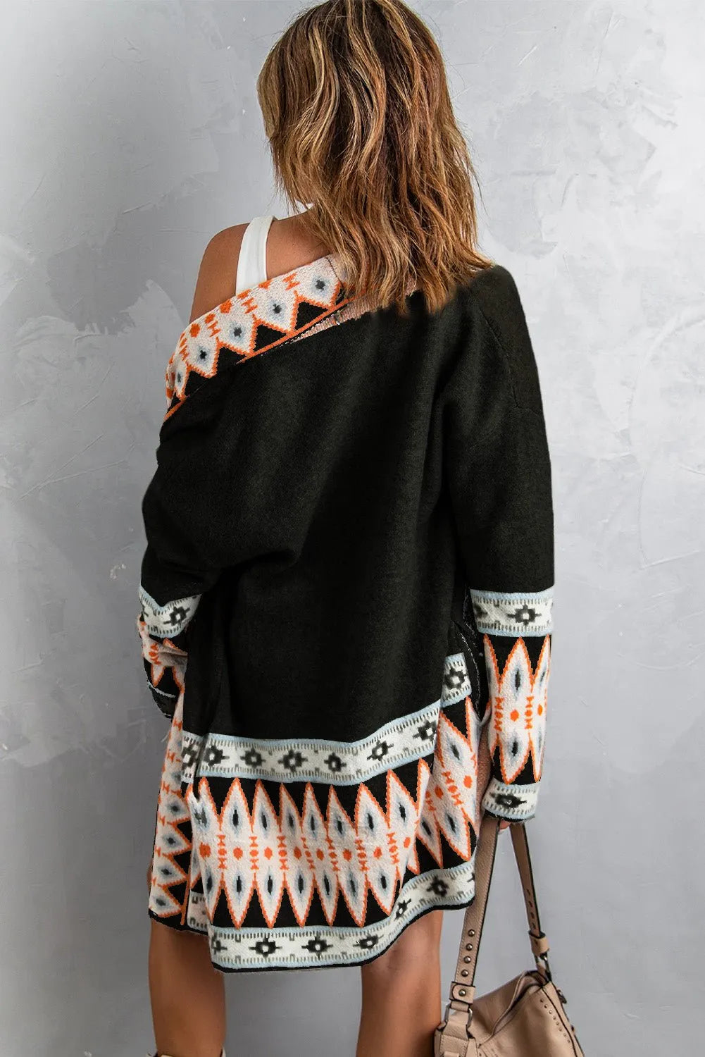 Charcoal Black Aztec Print Western Duster Cardigan - Chic Meadow Boutique