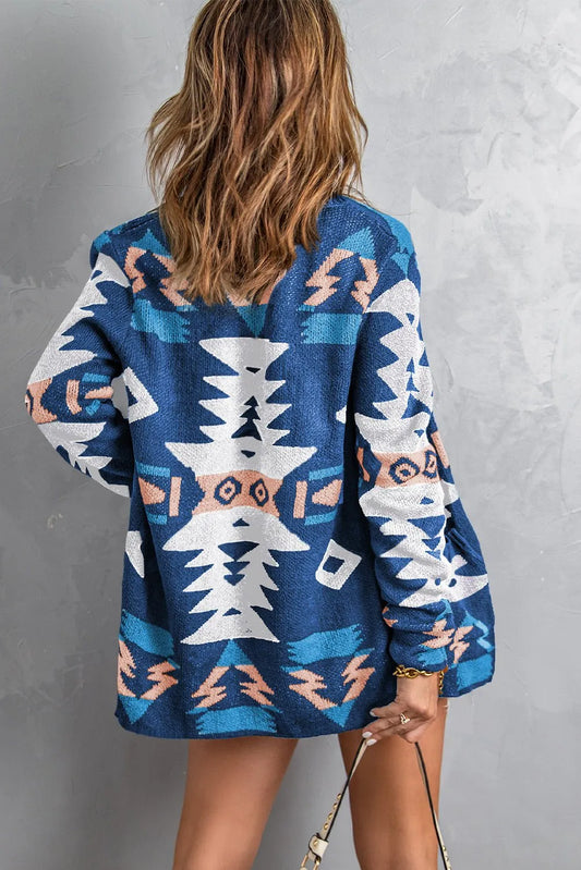 Blue Moraga Pocketed Aztec Cardigan - Chic Meadow Boutique