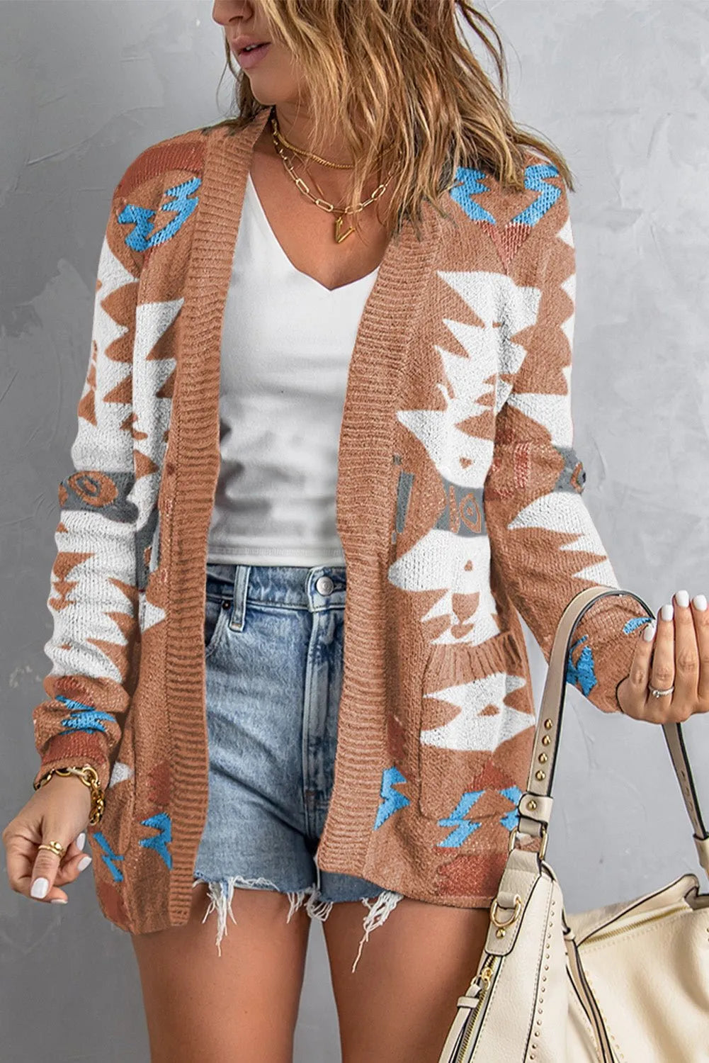 Brown Moraga Pocketed Aztec Cardigan - Chic Meadow Boutique