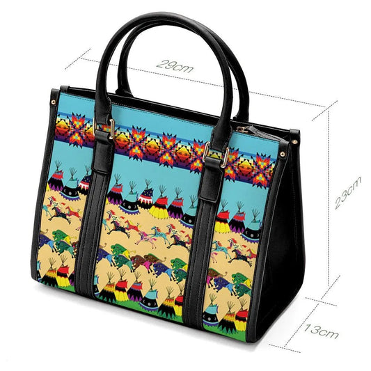 Purse Horses and Buffalo Ledger Turquoise Hand or Shoulder Bag