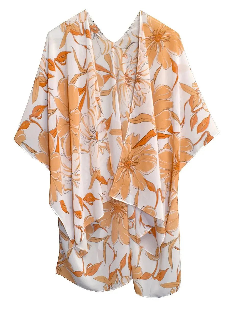 Orange Floral 28" Kimono Shawl