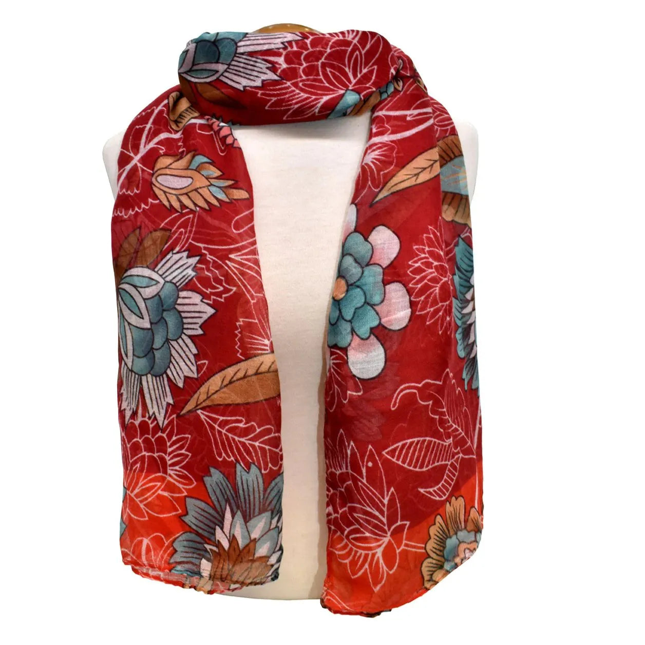 Red Flower Pattern Scarf - Chic Meadow Boutique