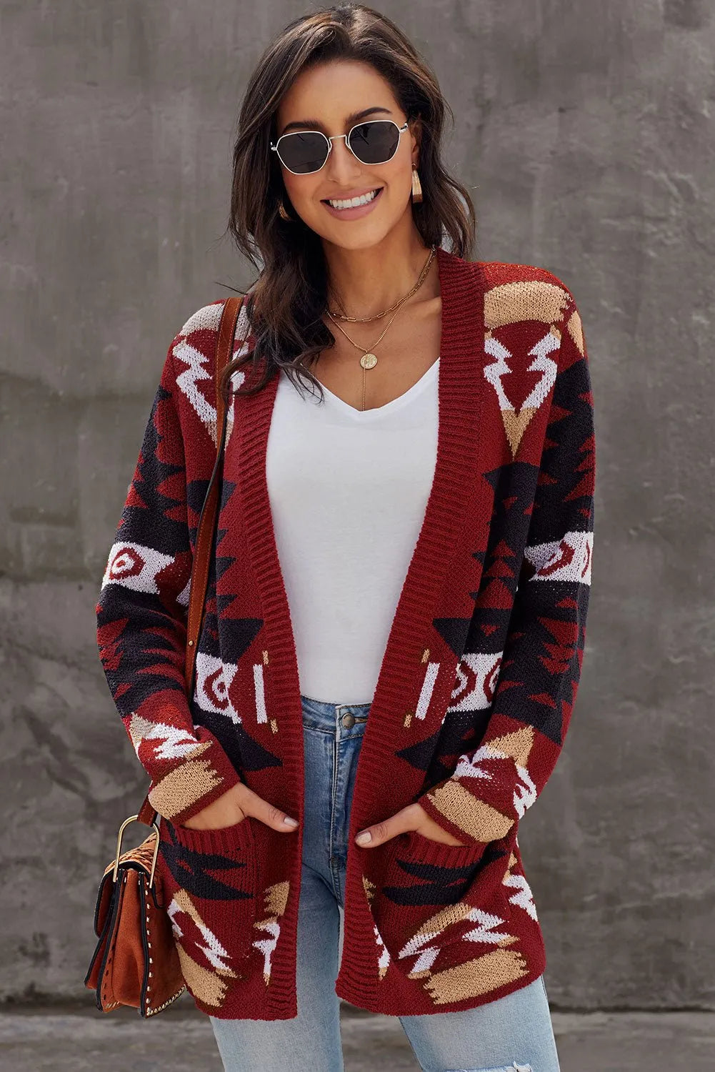 Red Moraga Pocketed Aztec Cardigan - Chic Meadow Boutique