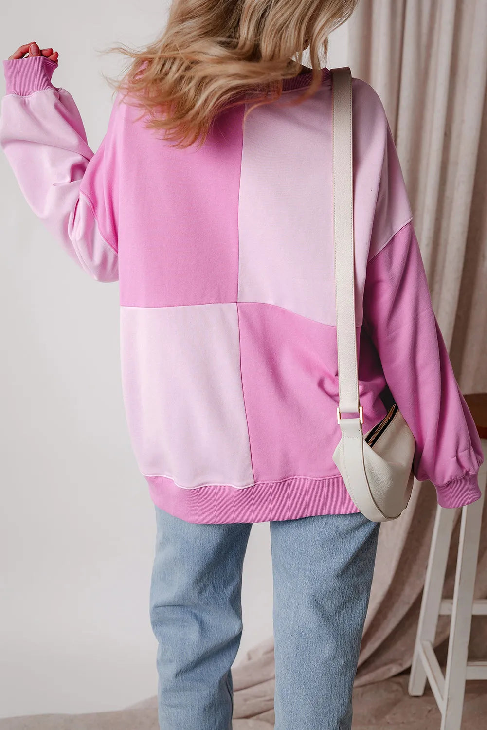 Pink Colorblock Henley High Low Oversize Sweatshirt - Chic Meadow Boutique 