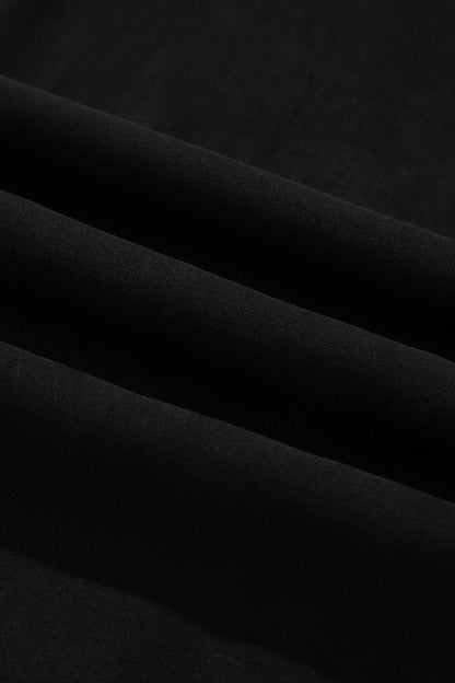 Black Elastic Waist Ruffled Tiered Flared Denim Maxi Skirt