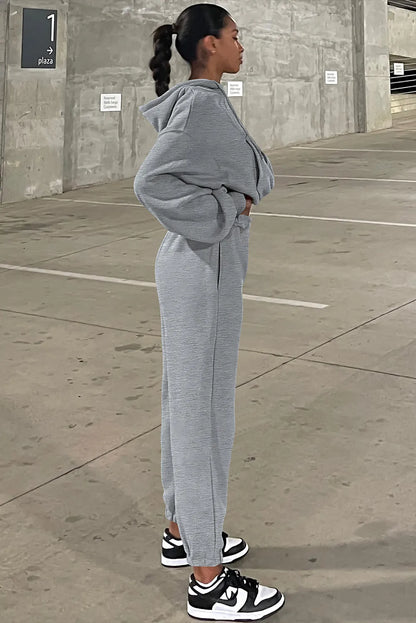 Gray Solid Drop Shoulder Hoodie and Joggers Activewear Set - Chic Meadow Boutique 