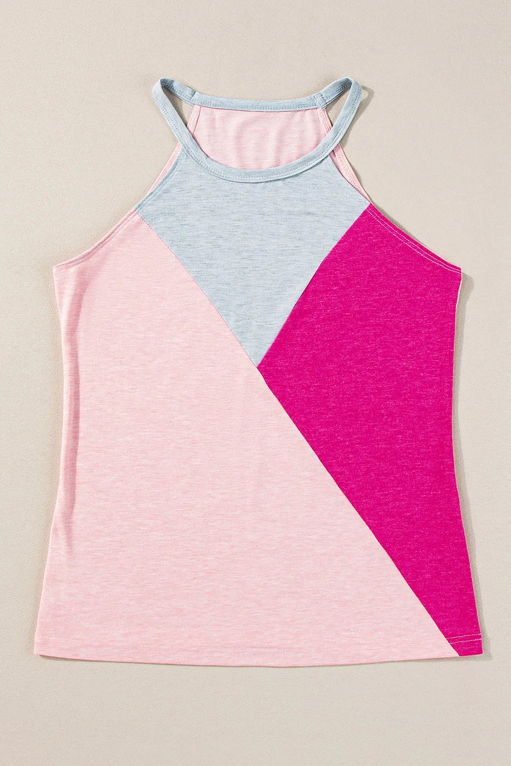 Rose Red Geometric Color Block Sleeveless Top - Chic Meadow Boutique 