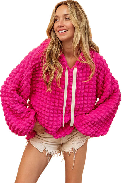 Rose Bubble Textured Waffle Hoodie - Chic Meadow Boutique 