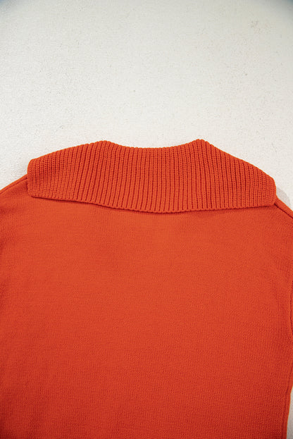 Flamingo Collared V Neck Ribbed Edge Sexy Elegant Sweater