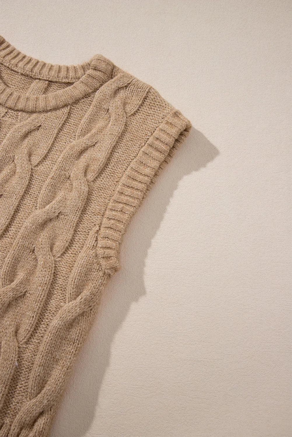 Tops/Short Sleeve Sweaters Light French Beige Cap Sleeve Cable Knit Sweater