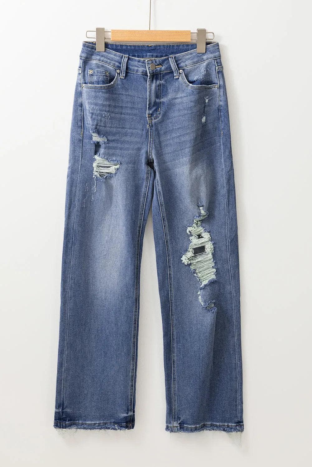 Bottoms/Jeans Ashleigh Blue Distressed Raw Hem Straight Leg High Waist Jeans