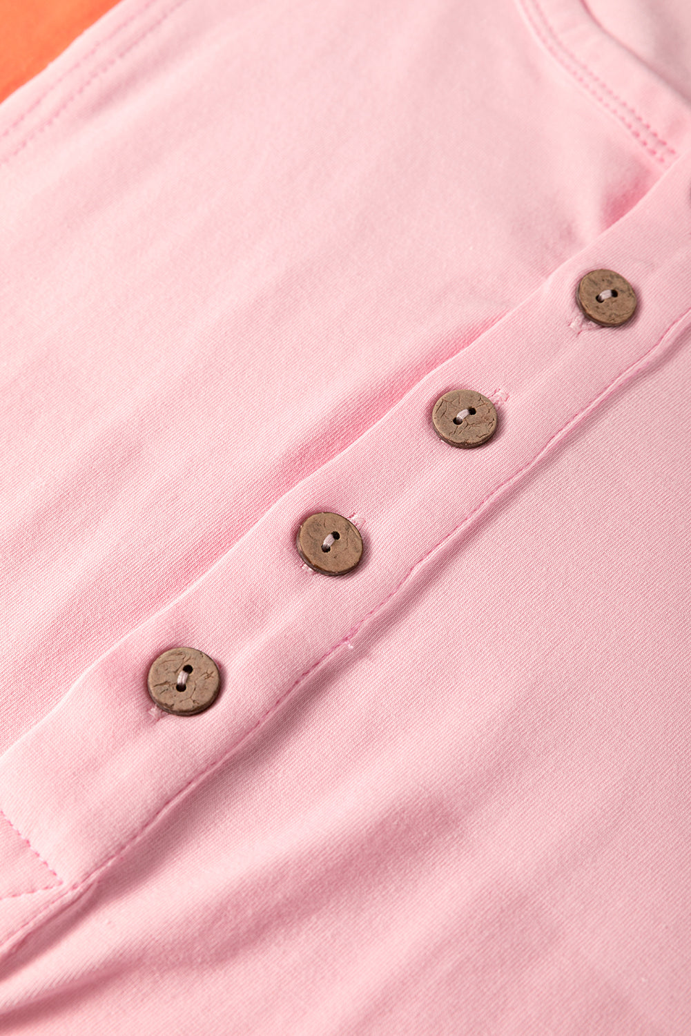 Pink Colorblock Long Sleeve Buttons Henley Top