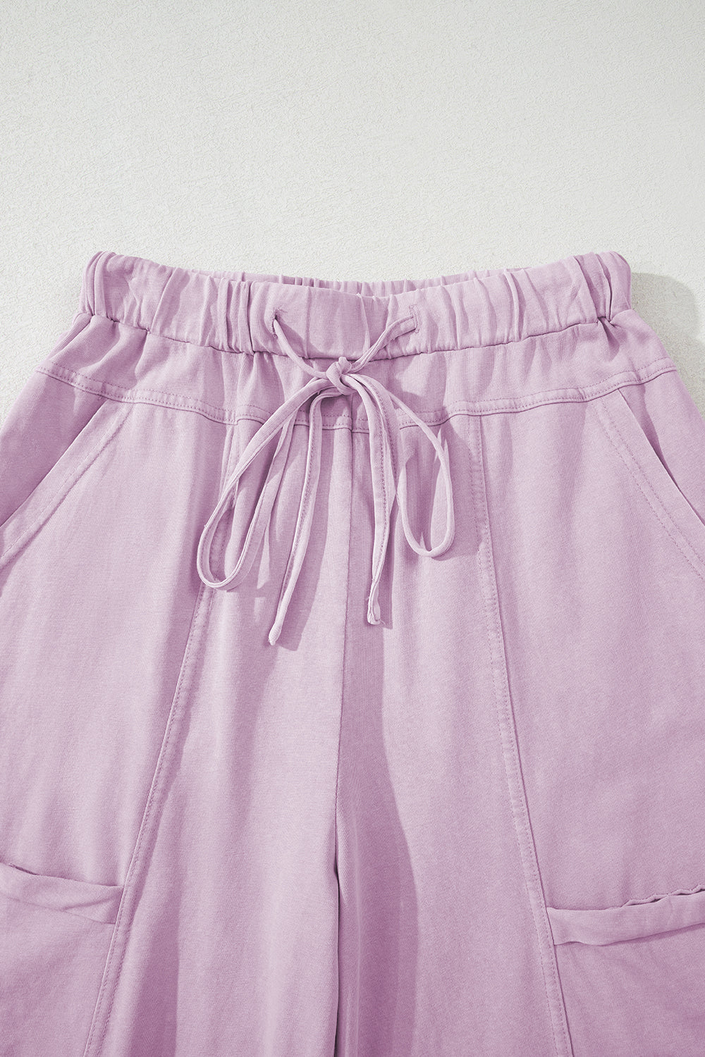 Pink Mineral Wash Exposed Seam Drawstring High Waist Wide Leg Cargo Pants