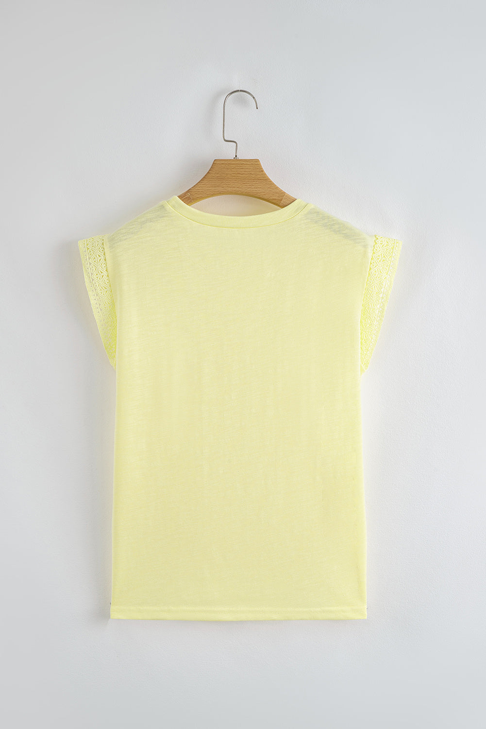 Yellow Cream Lace Patchwork Cap Sleeve Round Neck T Shirt
